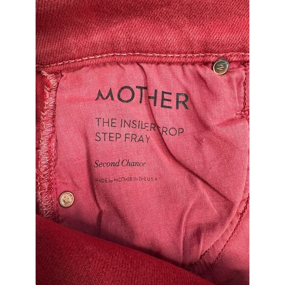 Mother Insider Crop Step Fray Sz 25 Second Chance Faded Jeans Hot Rod Red - Picture 4 of 12